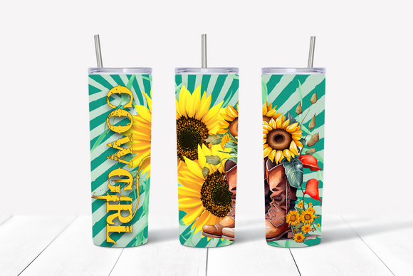 PNG fil - 20oz tumbler Cowgirl boots Sunflowers
