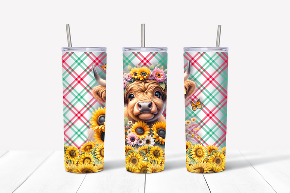 PNG fil - 20oz tumbler Highland Cow with Plaids