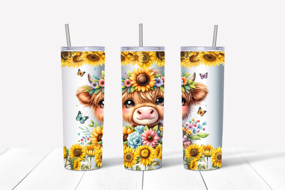 PNG fil - 20oz tumbler Highland Cow & Sunflowers